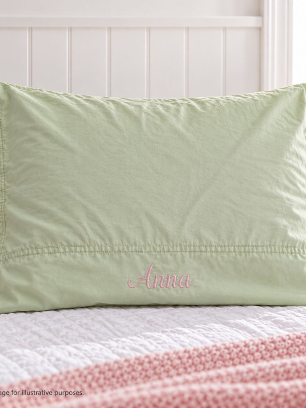Pottery Barn Kids Standard Pillowcase Green with Pink "Anna" Monogram in Script
